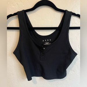 Black Button Crop Top
